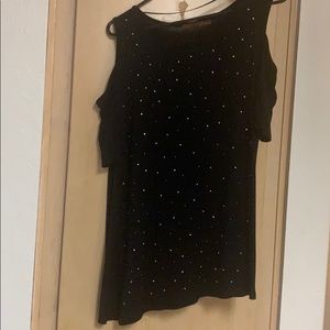 Black rhinestone cold shoulder tunic
